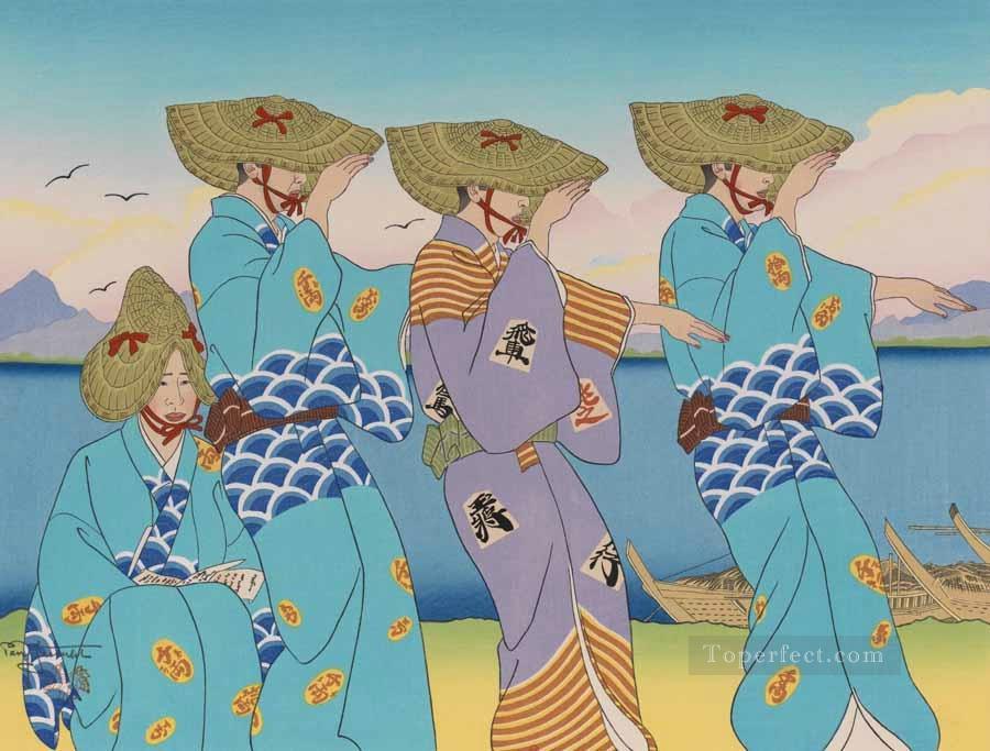 danses d okesa sado japon 1952 Paul Jacoulet Japanese Oil Paintings